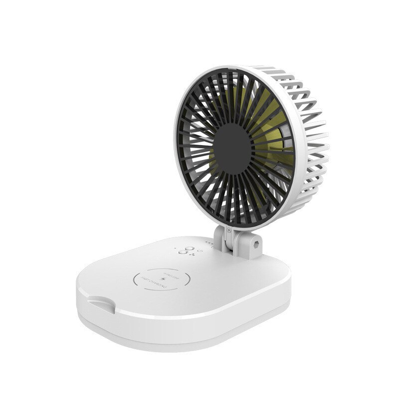Mini Portable 2-in-1 Fan & Phone Charger + USB charging + Wireless Charging 3-speed adjustable multi-function Car fan: White