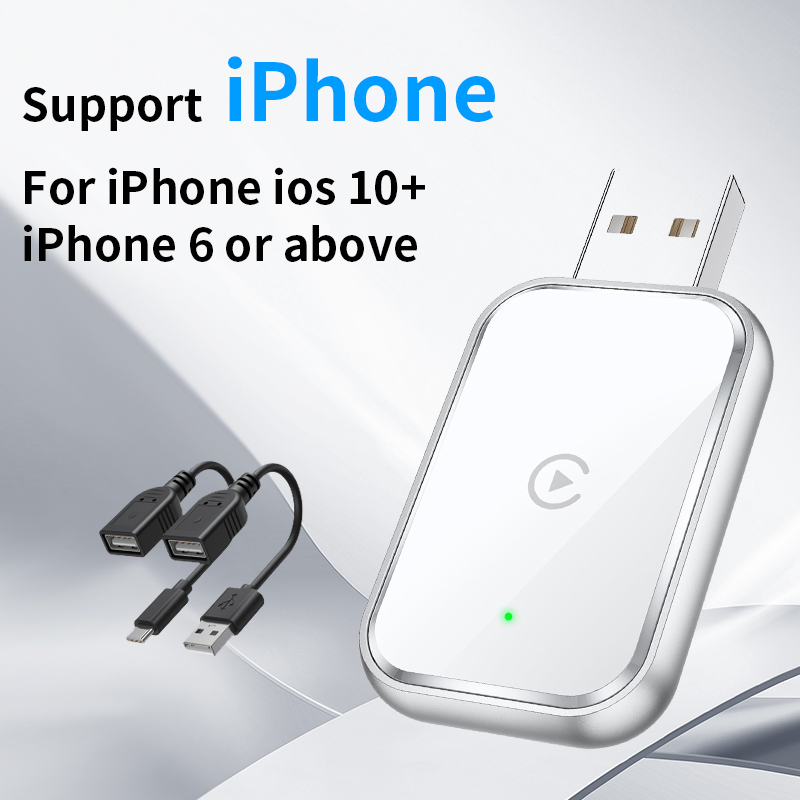 Draadloze CarPlay-adapter voor iPhone, 2 in1 bedraad naar draadloze CarPlay, draadloze Apple Carplay-adapter met USB-C/Type-C Android Auto