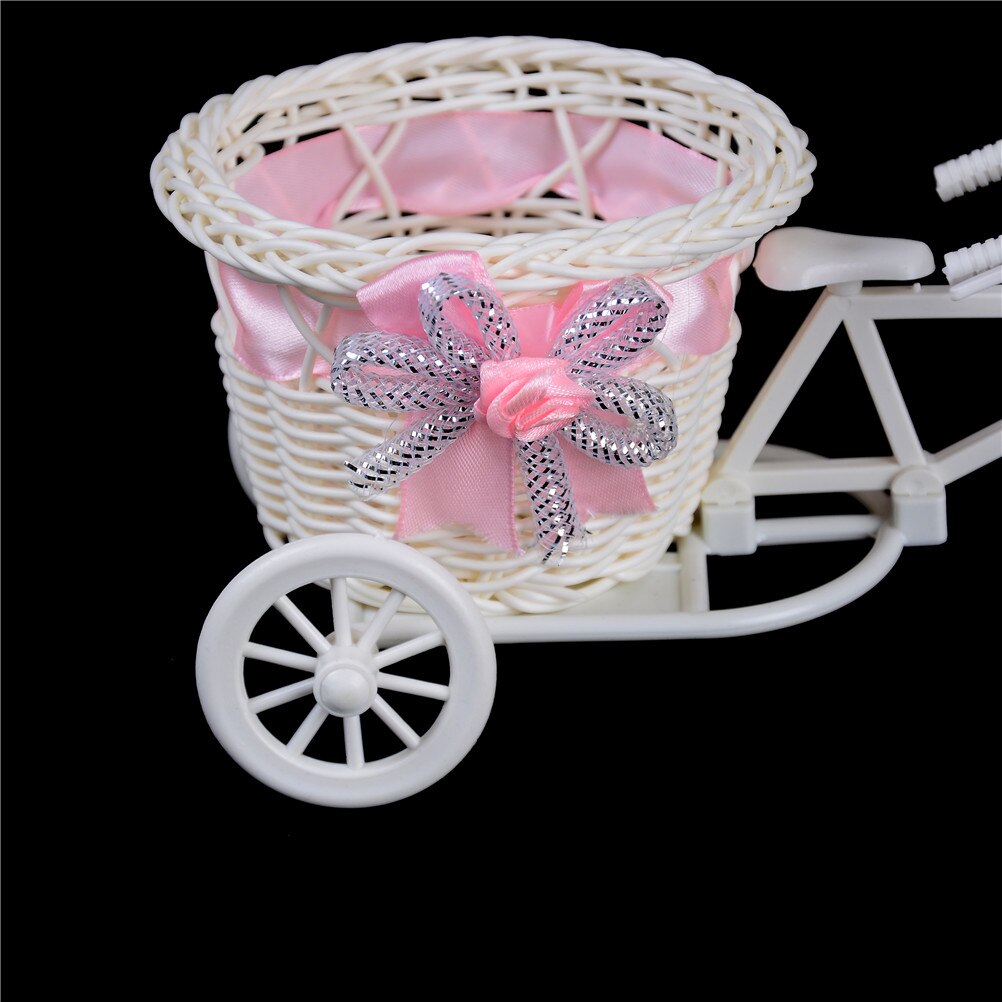 1Pc Tricycle Bike Organizer Flower Basket Pot Rattan Bicycle Storage Basket Float Vase Plant Stand Holder