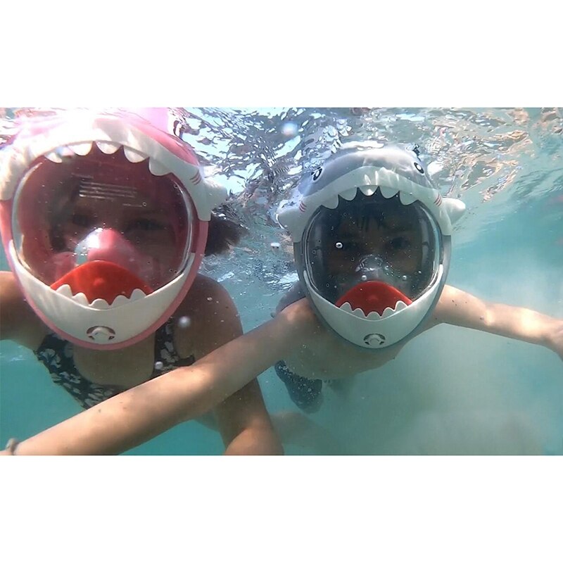 Barn snorkel maske full ansikt sammenleggbar 180 grader panoramautsikt snorkel maske anti tåke anti lekk snorkel for barn blå