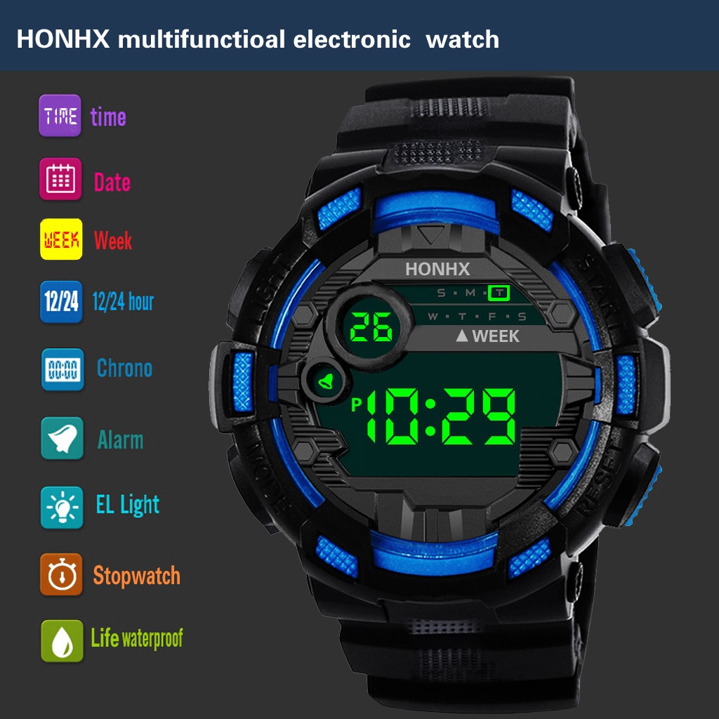 Relojes de lujo para hombre, reloj Digital LED, con fecha, deportivo, electrónico, de pulsera, resistente al agua, Masculino