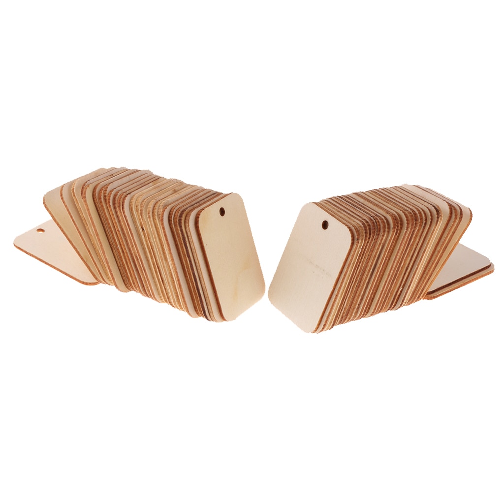 50 Houten Label Unpainted Rechthoek Blank Hout Tags Voor Wedding Party Versieren 52x34mm