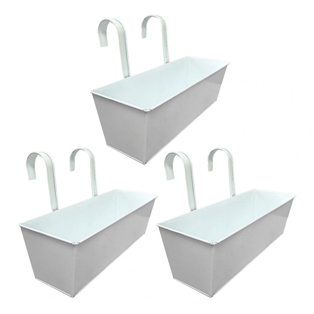 Hangende bloempot Rechthoekige relingplantenbak met drainagegat 16-inch plantenbak met haken voor balkonveranda of dek: Black