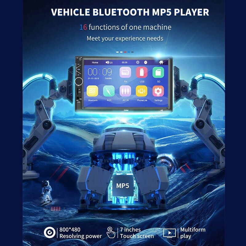 7 Inch Car Multifunction Player DVD MP5 Radio Bluetooth Player the Player Support AUX Function,Video Output