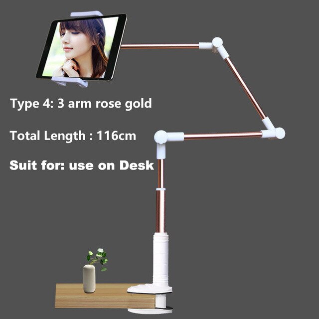 Folding Long Arm Phone Tablet Stand Holder For Ipad Pro 12.9 Samsung Kindle 5-14 Inch 360 Rotation Lazy Bed Desk Tablet Mount: type 4 rose gold