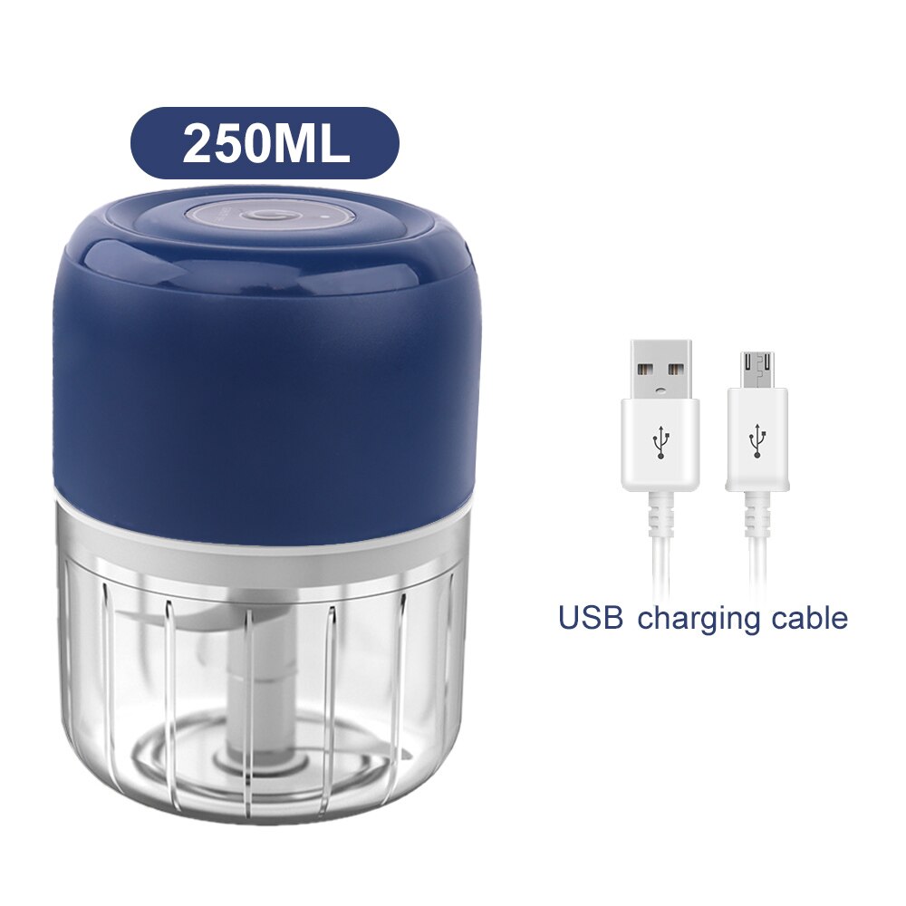 100/250mL Mini Electric Garlic Chopper USB Meat Grinder Garlic Masher Machine Sturdy Durable Vegetable Crusher Kitchen Tool: 250ml blue