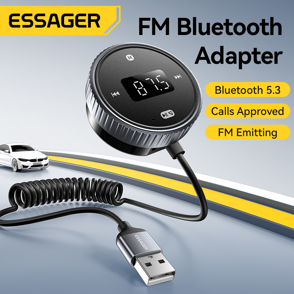 Essager Bluetooth 5.3 FM-Sender 3,5 mm AUX-Buchsen für Audio--Musikempfänger, integriertes Mikrofon, Freisprecheinrichtung, LED-Anzeige, unterstützt TF-Karte