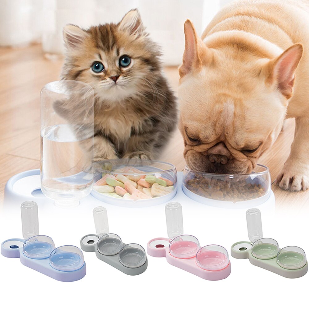 Automatische voerbak voor honden en katten, voerbak met waterdispenser, dubbele drinkbak, verhoogde staande kom, kommen met dierenbenodigdheden