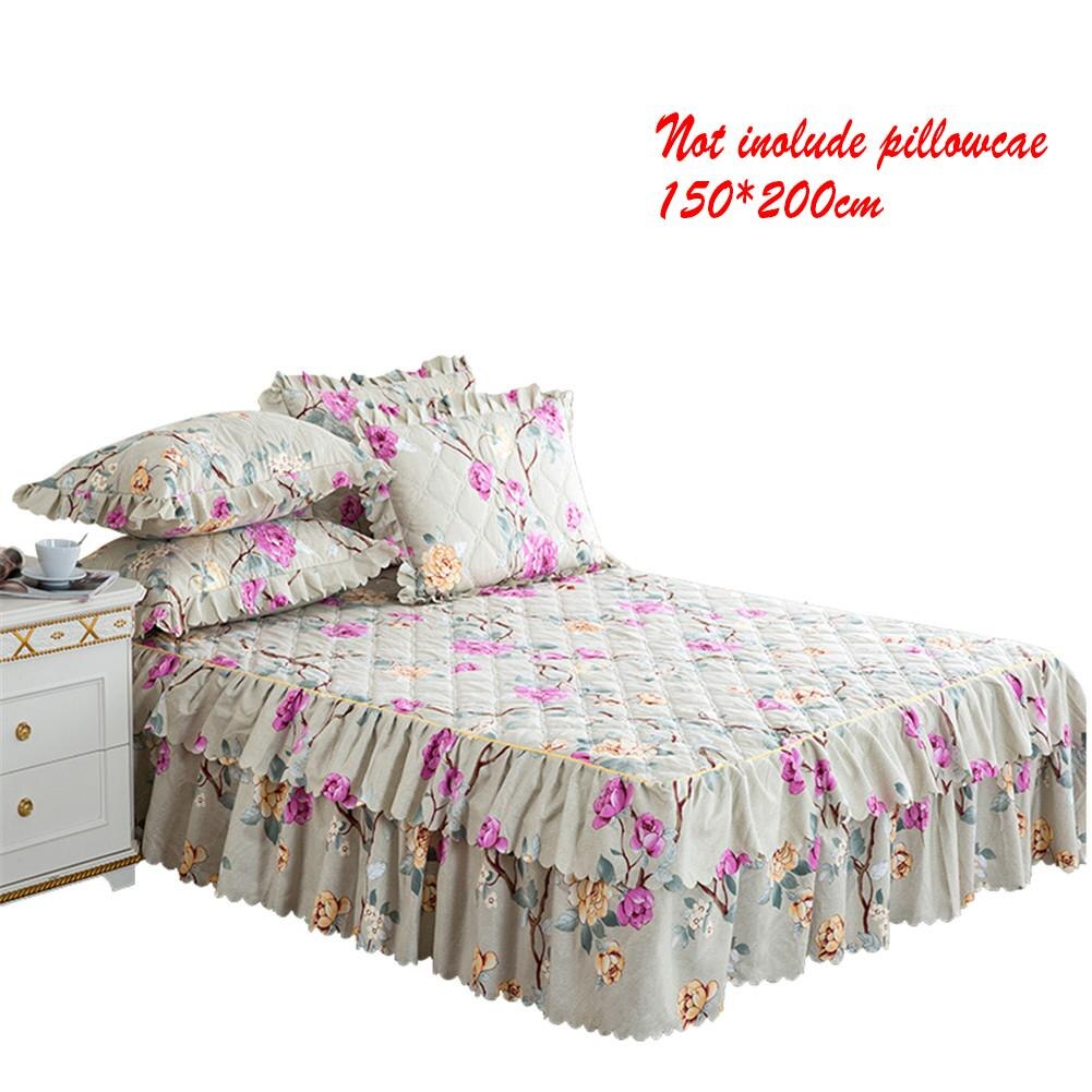 150*200Cm Pastorale Bed Cover Effen Bed Cover Lakens Katoen Gewatteerde Kant Sprei Kant Laken Ondersteuning: 1pcs bed skirt G