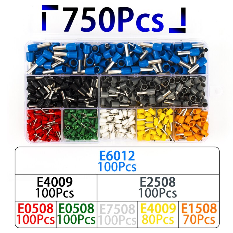 wire connect 400/415/750/900pcs-BOX Crimping tool Insulated connector Terminal Crimp Terminator cold pressed insulated terminal: 750PCS