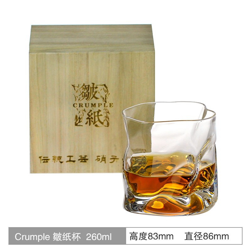 Chamvin edo cut cup japansk whisky glas vin cocktail glasögon crumple paper bar rock cup with wood box shot glass set: 1 kopp med låda