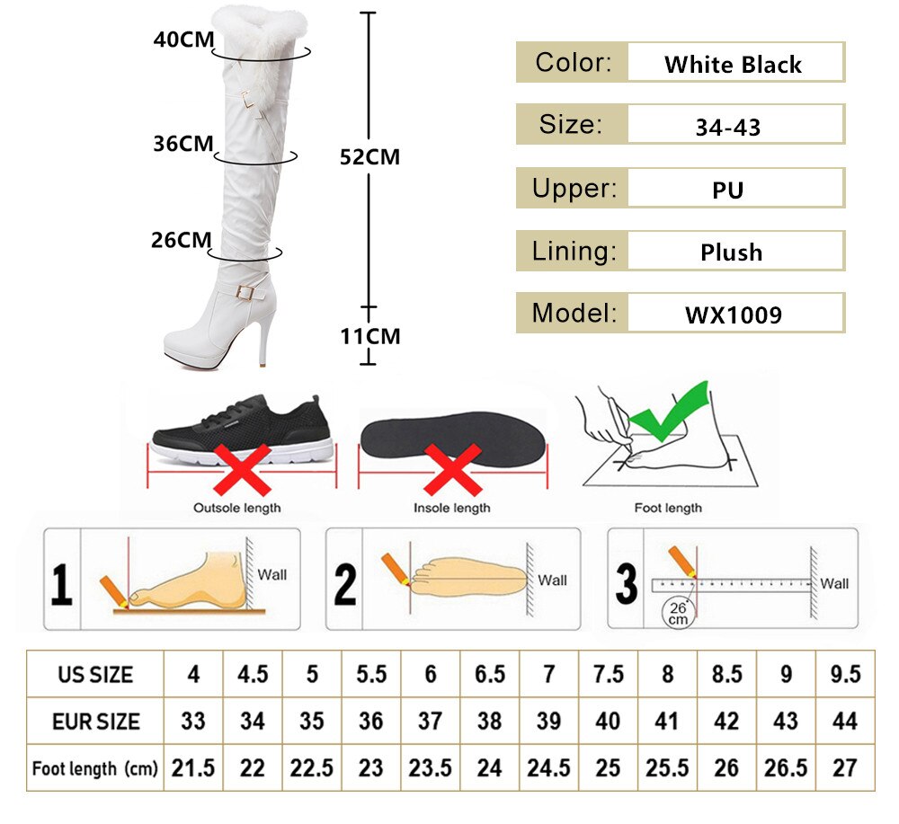 fur Thigh High Boots Platform Winter Boots Women Over the Knee Boots Long Boots High Heels warm Plush Wedge Shoes