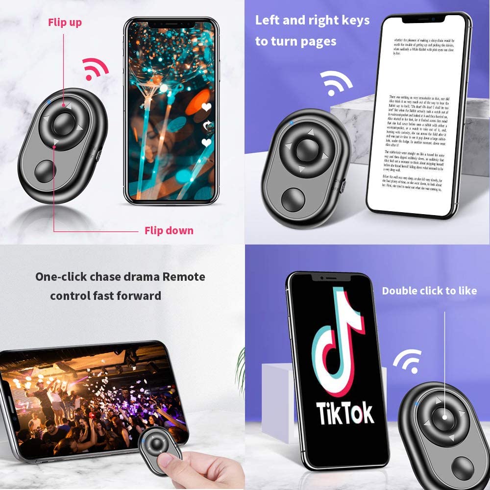 Multifunktionel bluetooth trådløs sidevender / tiktok fjernbetjening kamera lukker fjernbetjening til ios android smartphone tablet