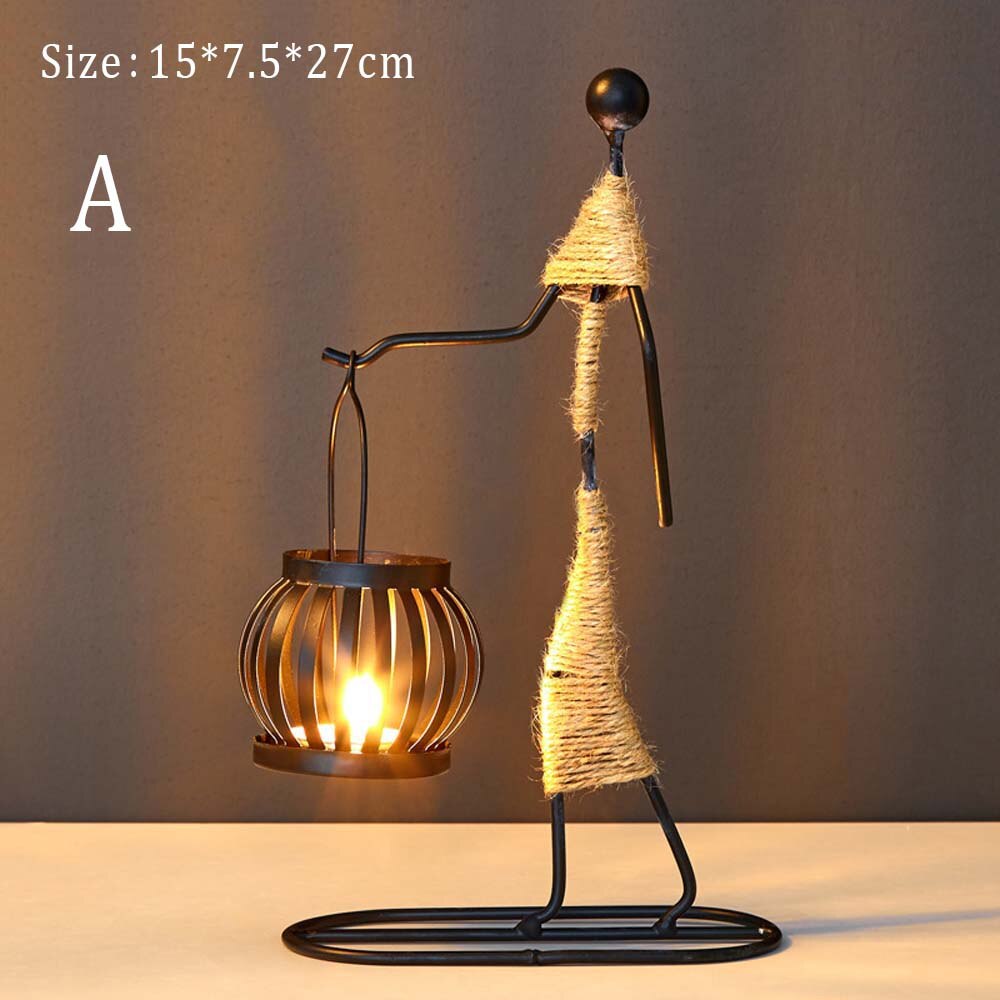 Nordique métal chandelier abstrait caractère Sculpture bougeoir décor à la main Figurines décoration de la maison Art: A