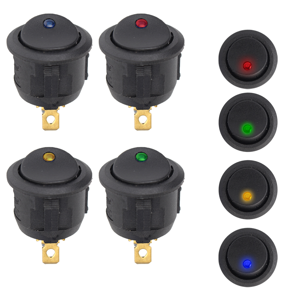 Round Rocker Dot Switch Luminescence Toggle Switches Car Pushbutton Switch 5Pcs/Set 12V ON/OFF Waterproof