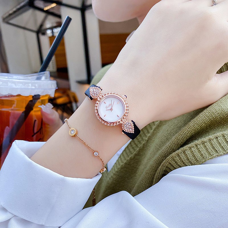 Uthai dameur let luksusmærke med diamanter og vandtæt læderrem, damequartz armbåndsur
