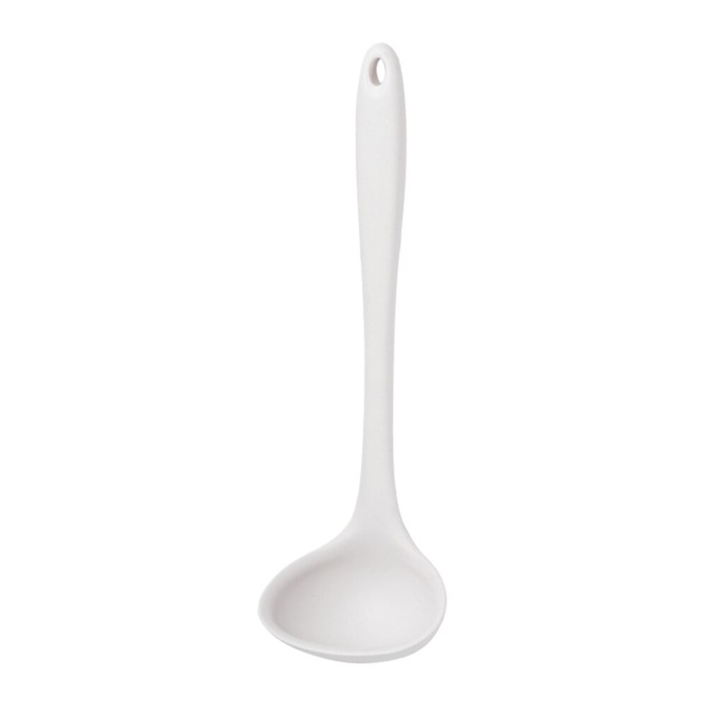Non-stick Silicone Ladle Soup Spoon Curved Handle Unbreakable Big Round Scoop for Dinner Kitchen Dining Tool Tableware: White