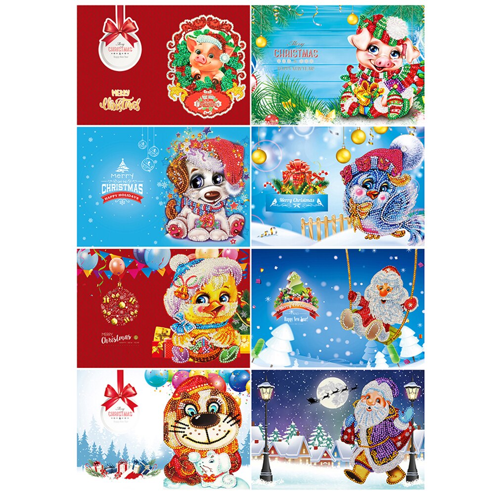 5D DIY Diamond Painting Greeting Card Handmade Christmas Cards 8pcs/set Home Diamond Card Xmas Party Year Children