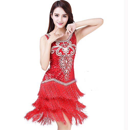 Ladies 1920s Flapper Dress Vintage Charleston Gatsby Fringed Outfits Cocktail Latin Dance Dress Stage Competition Dress: Red