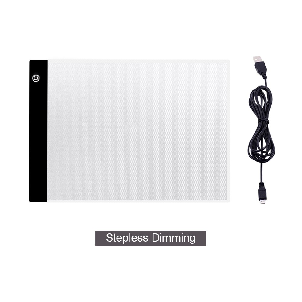 CHIPAL Digital A4 Drawing Tablet Graphics Tablets USB Dimming LED Light Box Electronics Art Diamond Painting Writing Copy Board: Black Stepless
