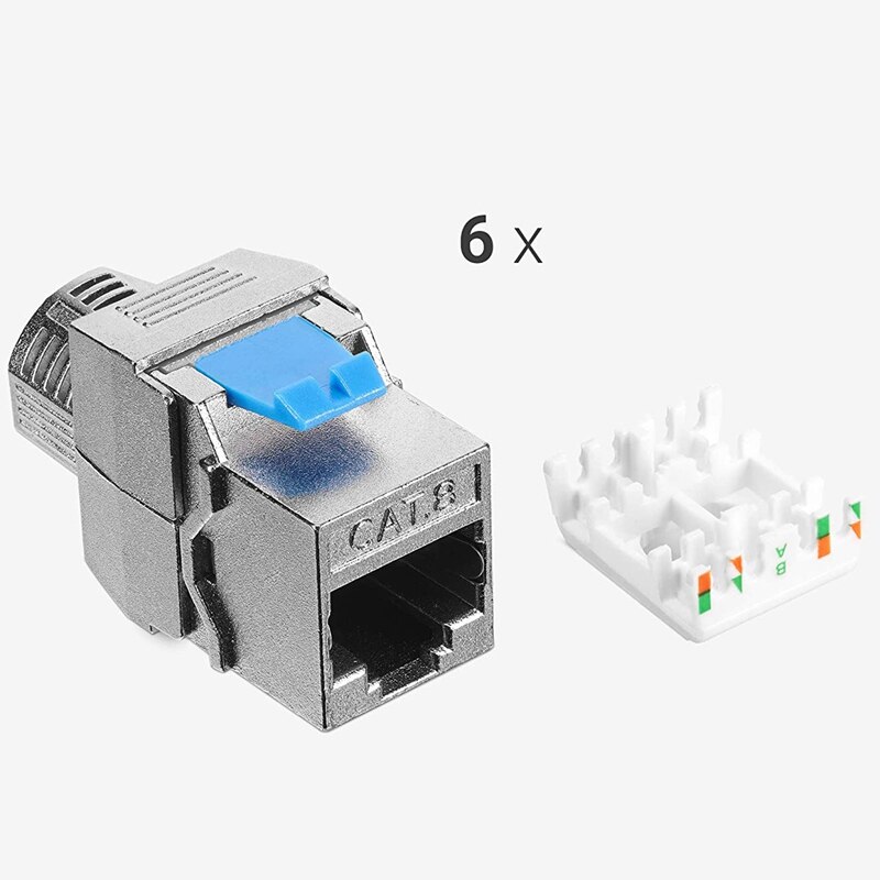 Keystone Module Aansluitingen-6 Stuk Kat-8 Afgeschermde Keystone Jack RJ45 Kat 8 Ethernet Module 40 Gbit Met metalen Behuizing