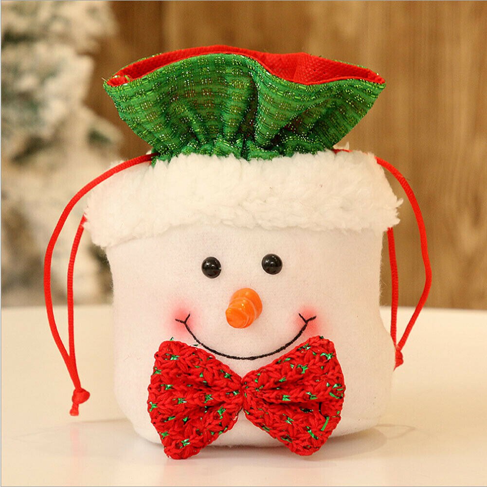 1Pcs Kerst Kids Candy Pouch Tassen Santa Sneeuwpop Elanden Xmas Bag Koord Opbergtas Xmas Decor: Style A  Snowman