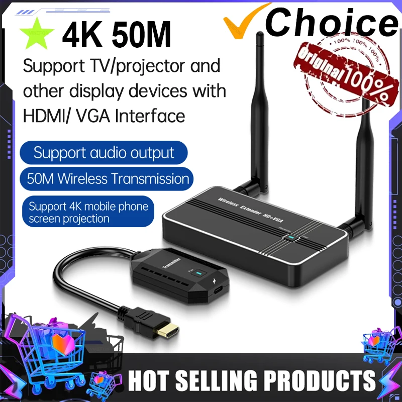 5G 4K 1080P 50M inalámbrico HDMI VGA transmisor de vídeo receptor extensor adaptador de pantalla Dongle para teléfono TV Monitor proyector PC