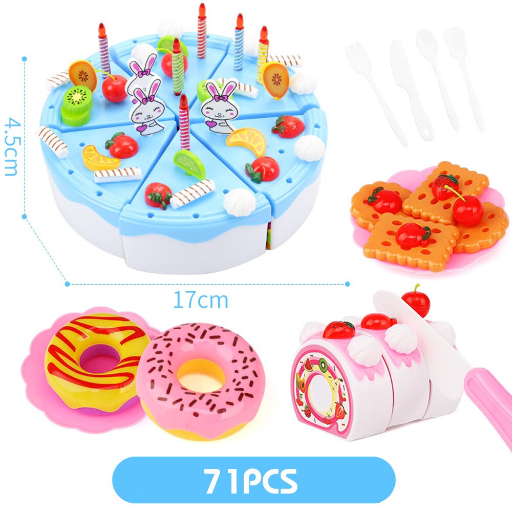 103Pcs Diy Fantasiespel Fruit Snijden Verjaardagstaart Keuken Voedsel Speelgoed Cocina De Juguete Speelgoed Roze Blauw Meisjes voor Kinderen: 71pcs blue