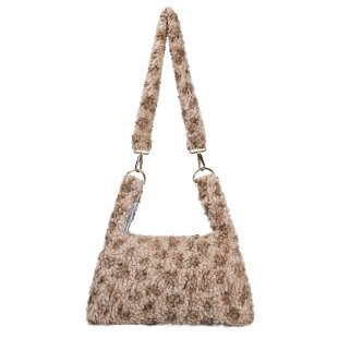 Lamswollen imitatiebont messenger bags harige luipaard schoudertas tote bag luipaardpatroon kleine vierkante tas harige: Donkerbruin