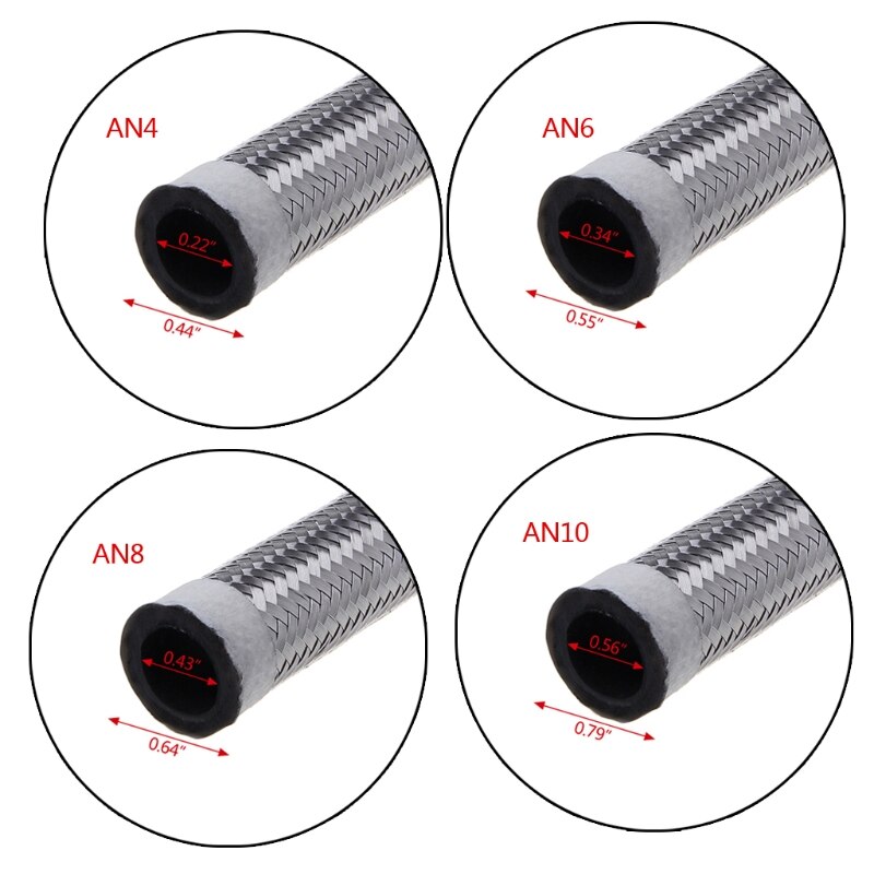 1M Stainless Steel Braided Brake Gas Oil Fuel Line Hose AN4 AN6 AN8 AN10 E7CA