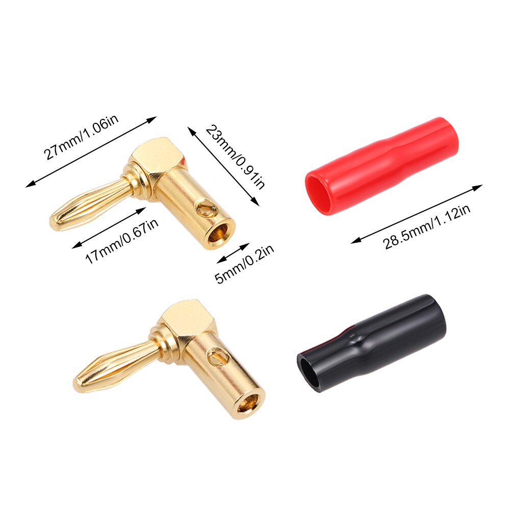 Connector met Zwarte + Rode Banaan Plug op Haakse 24 K Plated Banaan Kabel Schroef Plug Connector