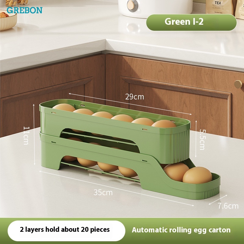 Multi-layered Egg Storage Box Egg Holder Dispenser Automatic Rolling Slide Refrigerator Door Side Crisper Box Kitchen Storage