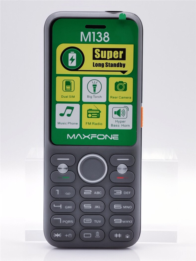 Maxfone  m138 drukknoptelefoons met 2000 mah batterij, 2 simkaarten, camera, bluetooth, magic voice, grote luidspreker, zaklamp en fm-radio.: Eng sleutel voeg 8g kaarten toe / Grijs