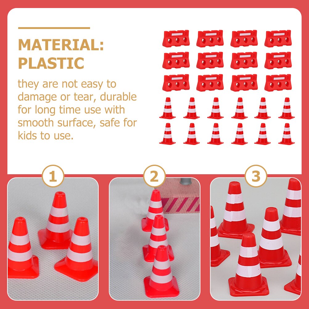 24pcs Road Signs for Kids Early Cognitive Training Mini Traffic Road Cones Fences Model Toy Set Traffic Sign Road Block Playset