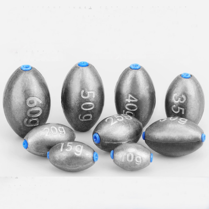 plombs/poids accessoires de pêche en forme d'olive en ligne plombs de pêche 10g 15g 20g 30g 40g 50g 60g