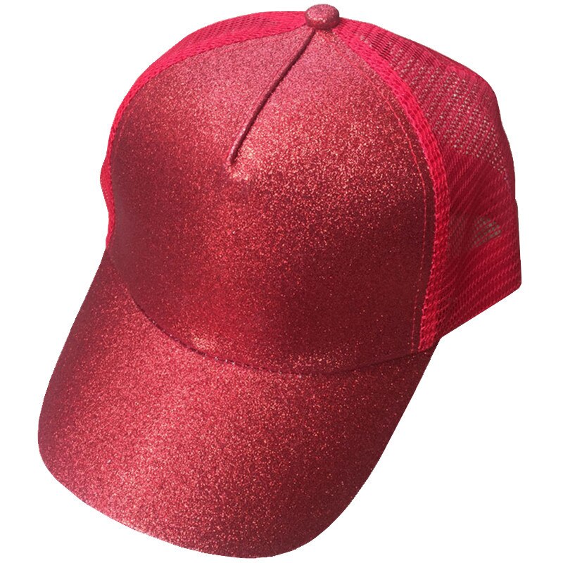 Glitter Ponytail Baseball Cap Women Hat Mesh Trucker Caps Messy Bun Summer Hat Female Adjustable Hip Hop Hats: Glitter Red