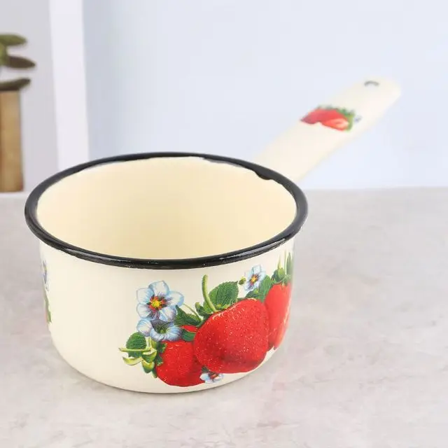 Cacerola de leche esmaltada Vintage con cucharón de mango largo para Gas o cocina de inducción, cucharón de agua esmaltado con estilo Retro para la cocina del hogar: Rojo
