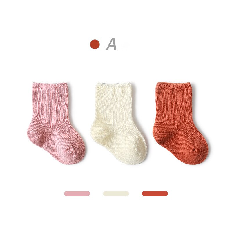 Lawadka 3 Paare/los Einfarbig Frühling und Herbst Socken Für Neugeborene Atmungsaktive Baumwolle Art Socken Für Jungen Mädchen Dünne Socken: A-Stil / 1-3Jahre