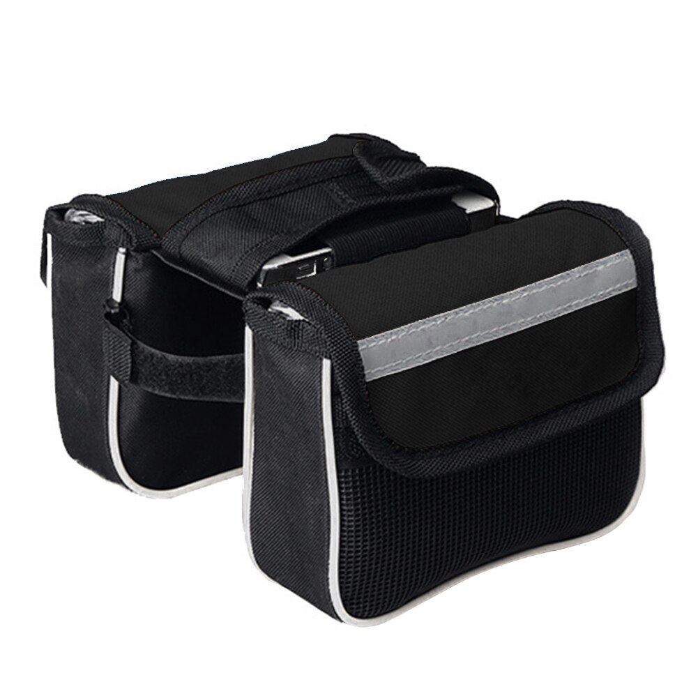 Mtb Fiets Zadeltas Frame Top Tube Fietsen Telefoon Case Fiets Pouch Telefoon Dubbele Tas Fiets Accessoires Reflecterende Streep: Black