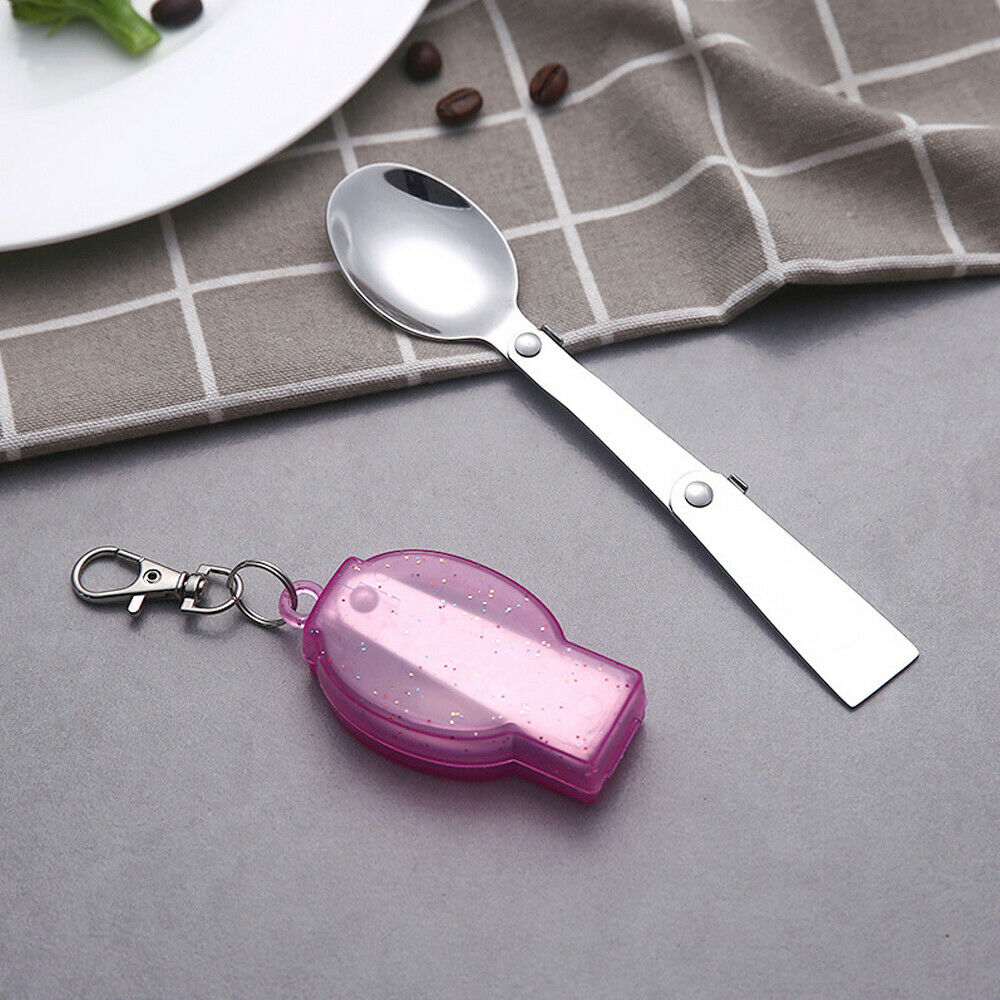3 kleuren opvouwbare vorken outdoor camping servies keuken reizen wandelen roestvrij staal zak draagbare schep soep koffielepel: Roze lepel