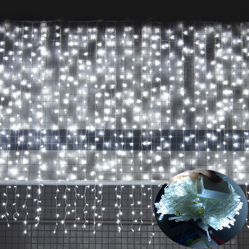 Guirnalda de luces navideñas para exteriores, cortina de luces LED de 16M y 20M, con caída de 0,6 m, para jardín y calle: white / 20M X 0.6M