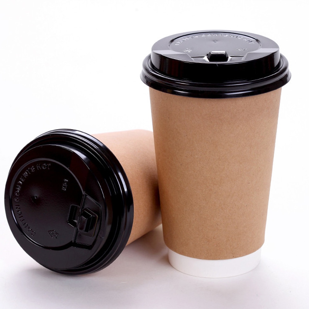[ 100 stk] kaffekrus i brunt papir, engangs dobbelt fortykkelse forhindrer kaffekop 8/14/16 oz