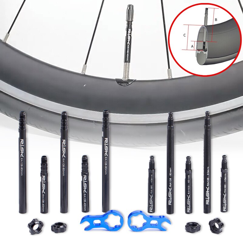Presta vavle forlænger integreret/aftagelig 45mm 80mm cykel indvendige rør ventiler møtrik forlænger med kernenøgle aluminium