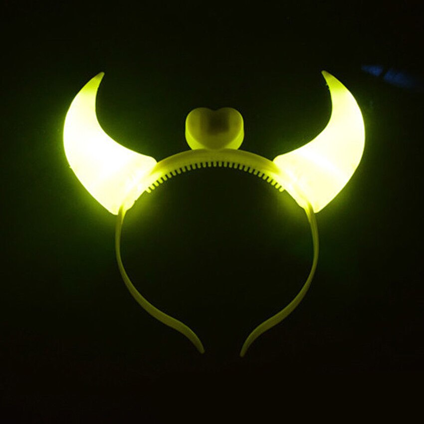 Ledt djævelens horn lyser op i hovedbåndet blinkende horn halloween og julefest indretning fest glitter hovedtøj dæmon horn fluffy plys: Gul
