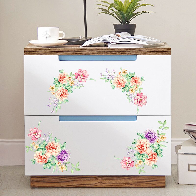 Kleurrijke Bloemen 3D Muurstickers Mooie Pioen Koelkast Stickers Garderobe Toilet Badkamer Decoratie Pvc Muurstickers Lijm