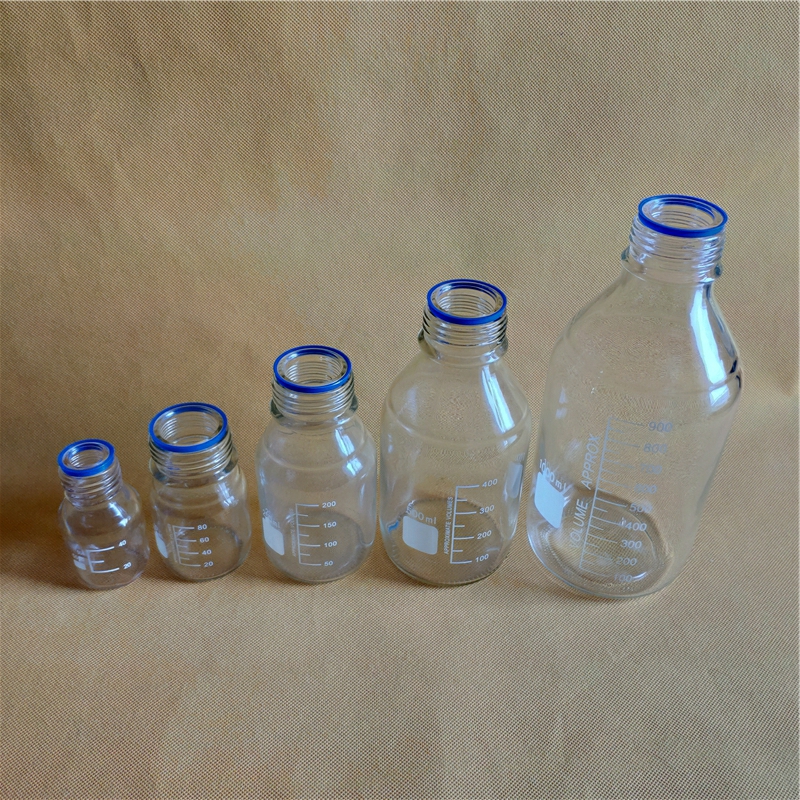 100ML Reagent Bottle,graduated storage bottles with GL45 blue screw-cap,clear glass bottle