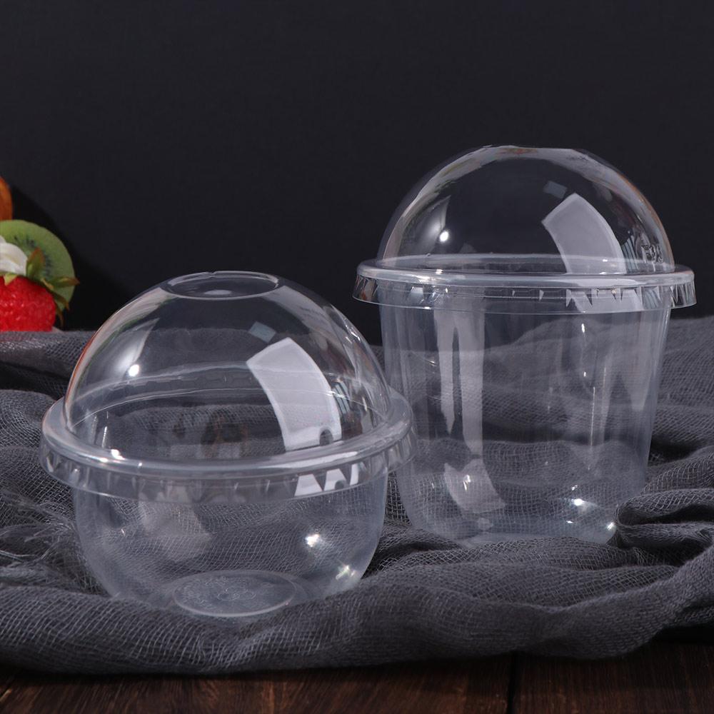 50pcs 250/360/500ML Disposable Cake Cup Transparent U Shaped Ice Cream Cup with Dome Lid Plastic Dessert Cup Business