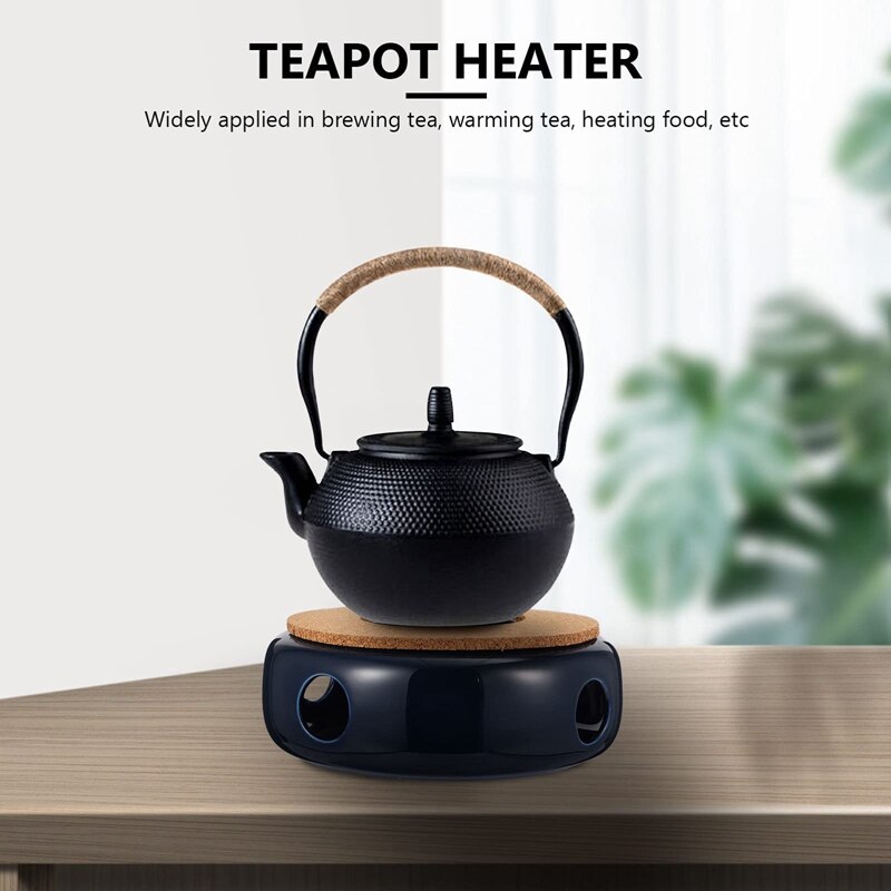 Practical Ceramic Tea Warmer Tea Warmer Coffee Warmer Tea Pot Warmer Tea Base with Cork Mat for Tea Maker Coffee Maker: Blue