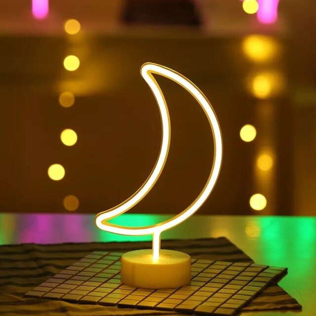 Rainbow Led Neon Night Light Home Decor Kids Girls Kawaii Bedroom Interior Lighting Aesthetic Room Decor Lamp: moon