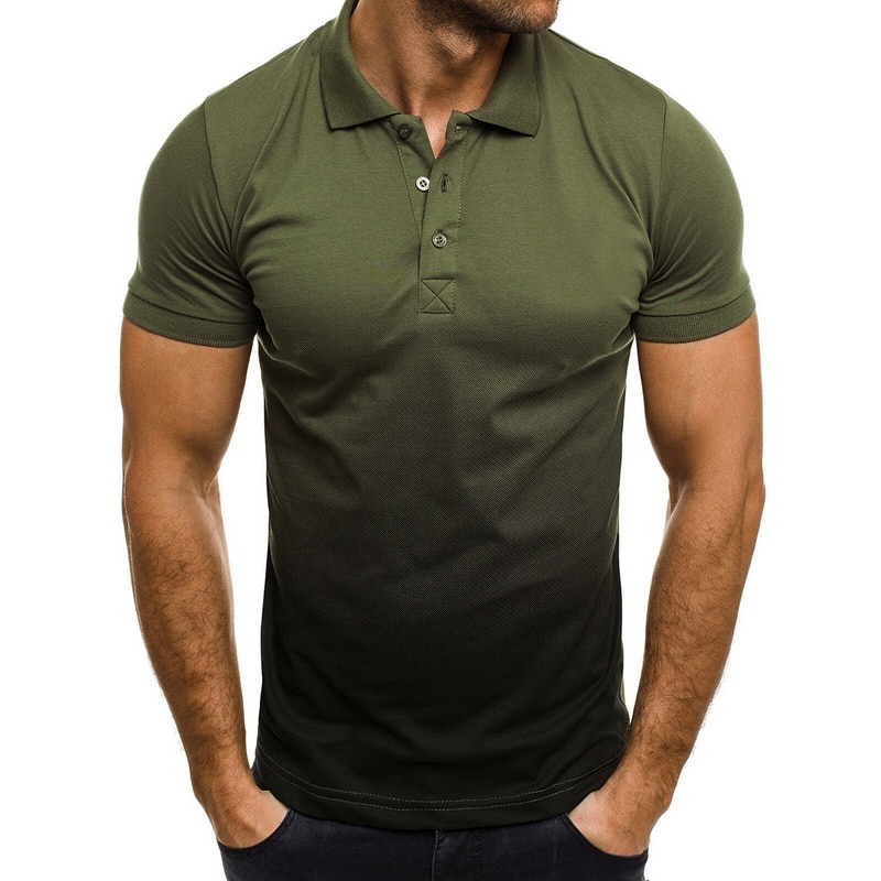Hommes été Polo de coton à manches courtes polos mâle dégradé dessus respirants t-shirts Streetwear: balck-green / Asian Size XXXL